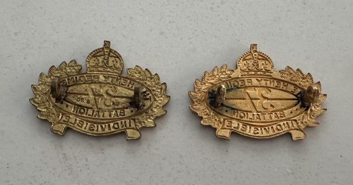 37th Battalion (The Henty Regiment) - Brass and Enamel Collar Badge Pair - 1930 to 1942 - Image 2