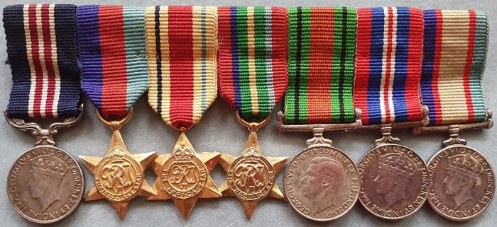 Contemporary Mini Medals Set of 7:- MM (GVI) 39-45 star/Africa Star/Pac Star/Def Medal/War Medal 39-45 & ASM 39-45