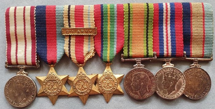 Contemporary Mini Medals Set of 7:- NGSM (GVI) 39-45 star/Africa Star + 8th Army clasp/Pac Star/Def Medal/War Medal 39-45 & ASM 39-45