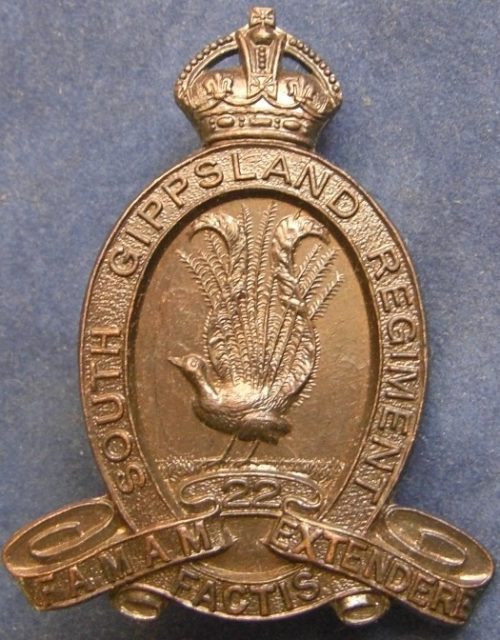22nd Battalion (South Gippsland Regiment) - Oxidised Hat Badge - 1930 to 1942