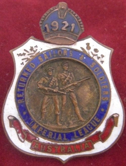 Returned Soldiers & Sailors Imperial League Australia Badge - 1921
