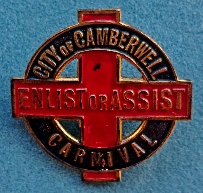 "Enlist or Assist" - Camberwell Carnival Brass and Enamel Badge - World War 1 - Image 2
